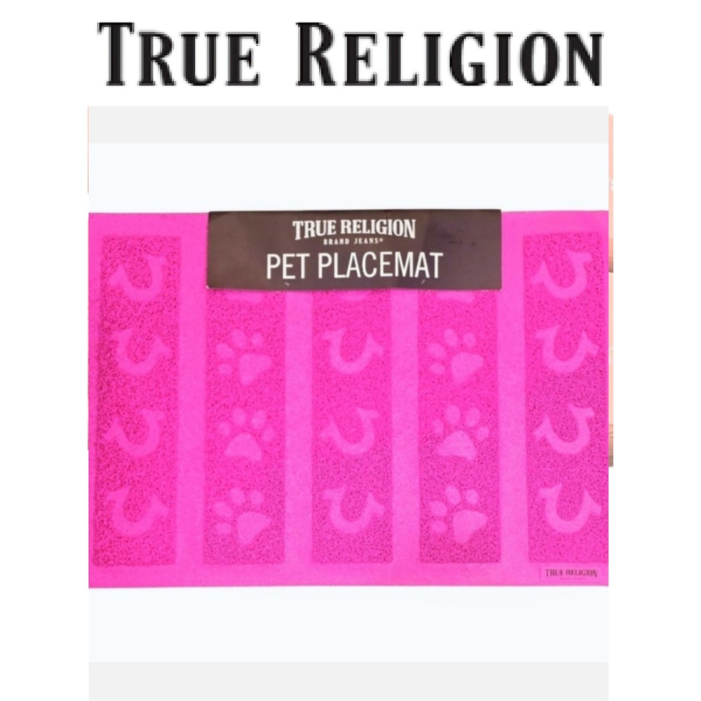 True Religion Paw & Horseshoe Logo Pet Placemat- Pink